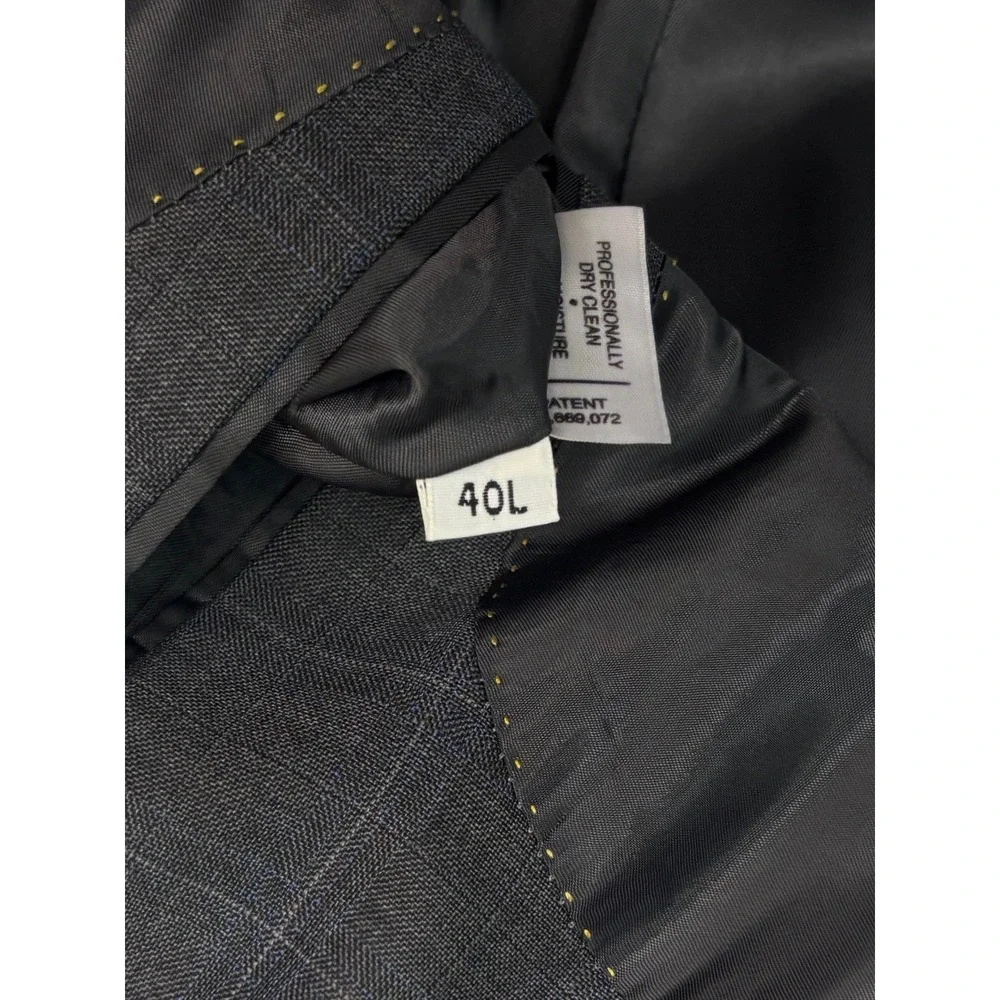 Hart Schaffner Marx 40L 34x30 Charcoal Windowpane 2pc Pant Suit USA Wool Chicago